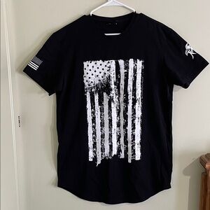 Black Graphic T-Shirt with Flag Design